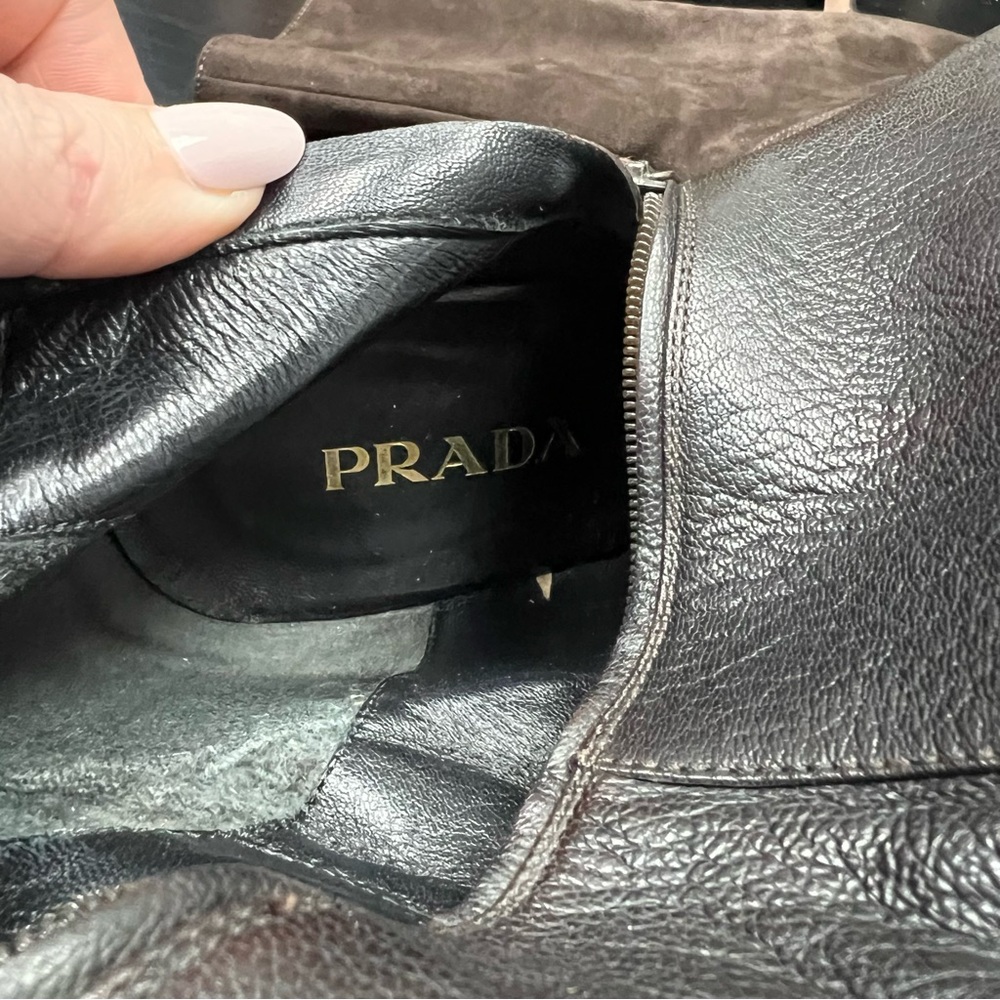 Prada Dark Brown Heeled Knee High Tall Boots Leather Size EU 41 - Picture 12 of 14